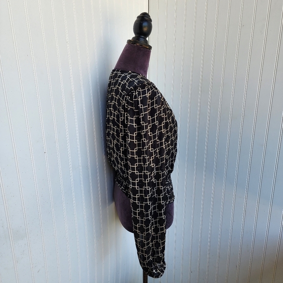 NWT Haver London Top Womens Black Beige Gold Flowy Puff Sleeve Smocked Waist S - Picture 7 of 15